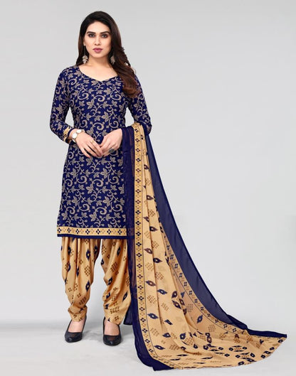 Blue Printed Unstitched Salwar Suit Material