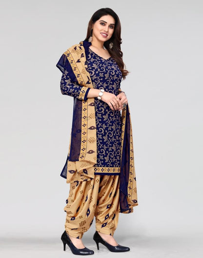 Blue Printed Unstitched Salwar Suit Material