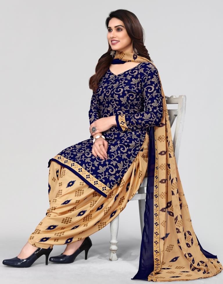 Blue Printed Unstitched Salwar Suit Material