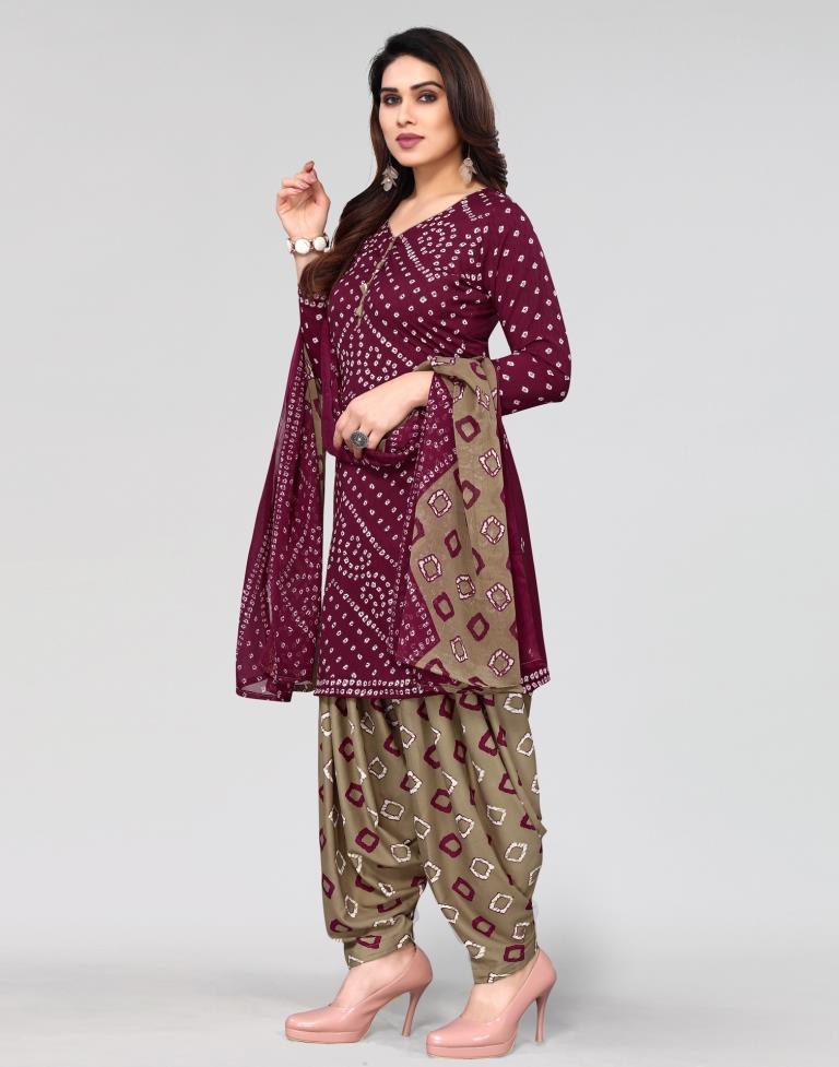 Wine Printed Unstitched Salwar Suit Material