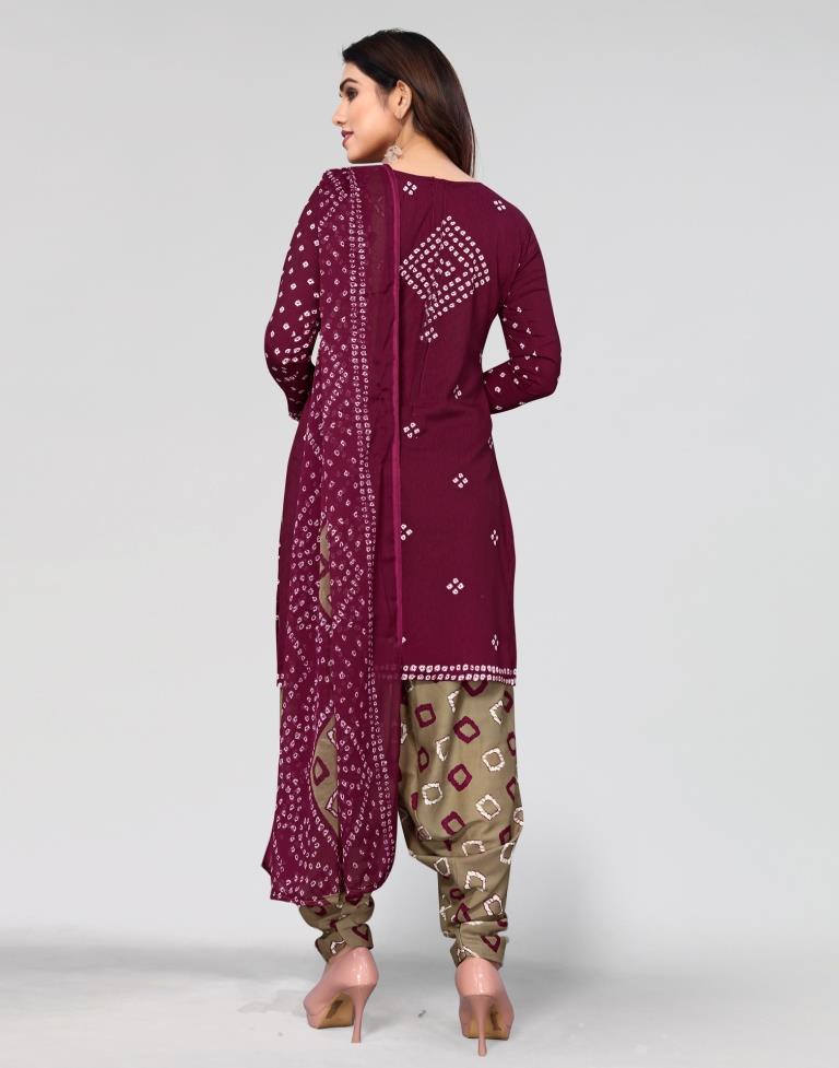 Wine Printed Unstitched Salwar Suit Material