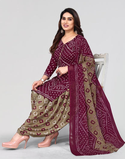 Wine Printed Unstitched Salwar Suit Material