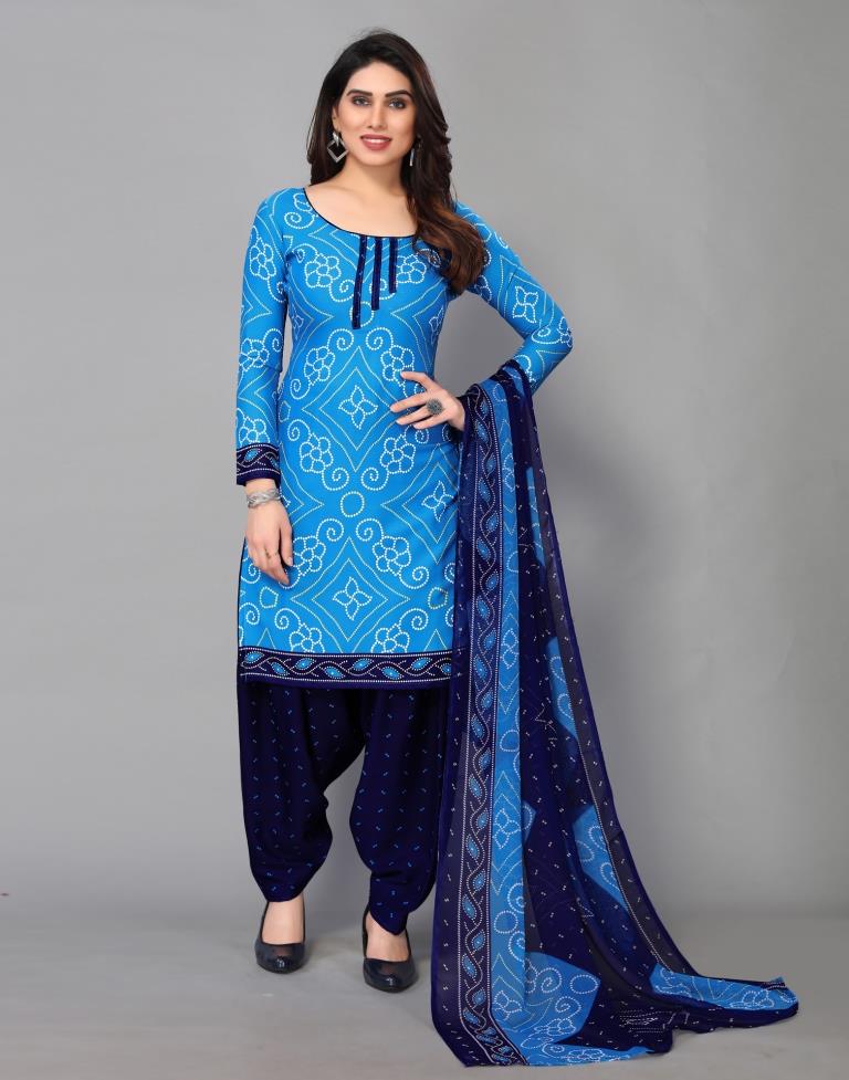 Sky Blue Printed Unstitched Salwar Suit Material