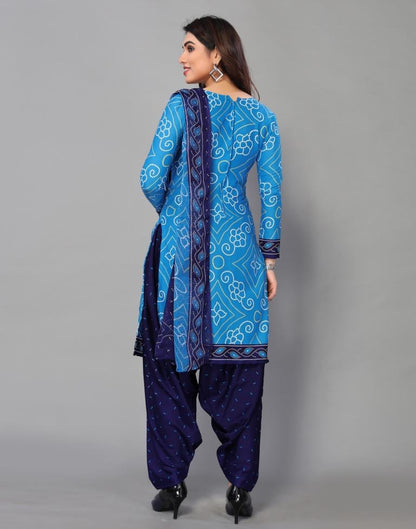 Sky Blue Printed Unstitched Salwar Suit Material