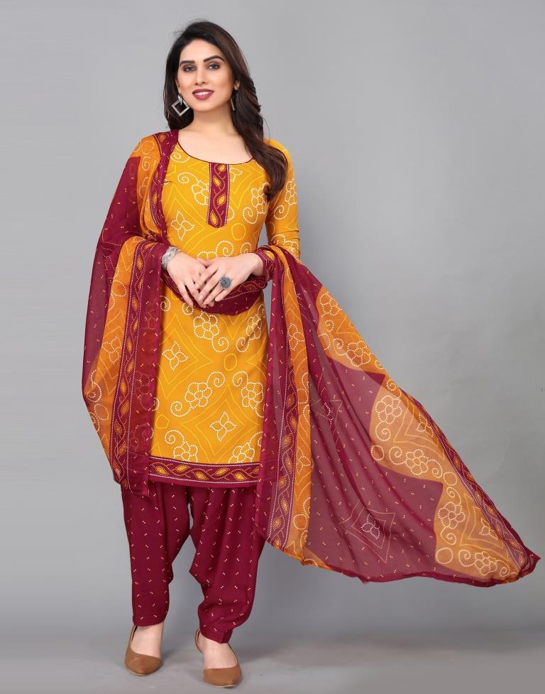 Yellow Printed Unstitched Salwar Suit Material