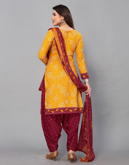 Yellow Printed Unstitched Salwar Suit Material