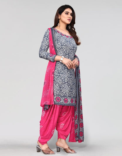 Grey Printed Unstitched Salwar Suit Material