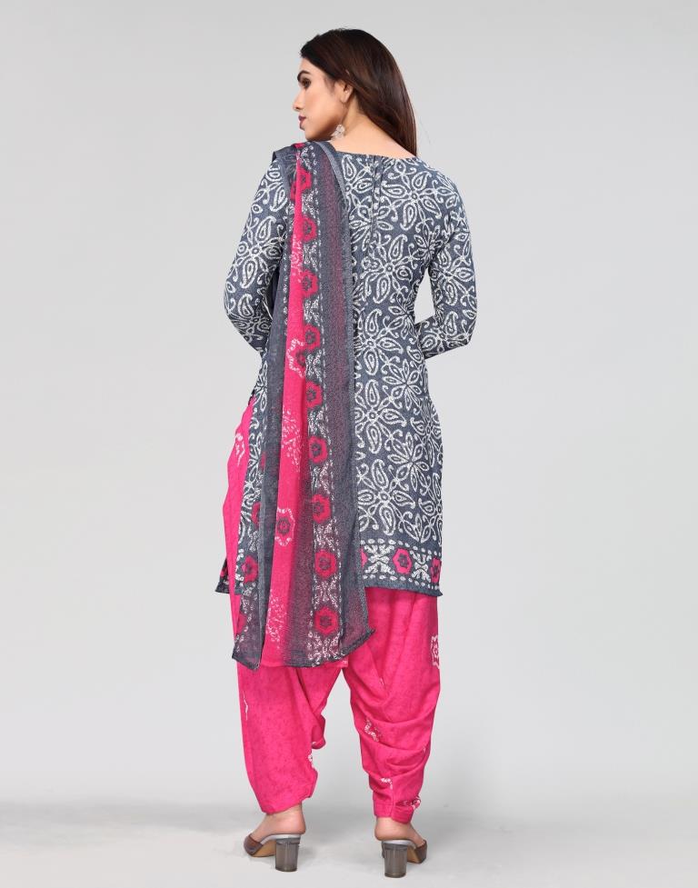 Grey Printed Unstitched Salwar Suit Material