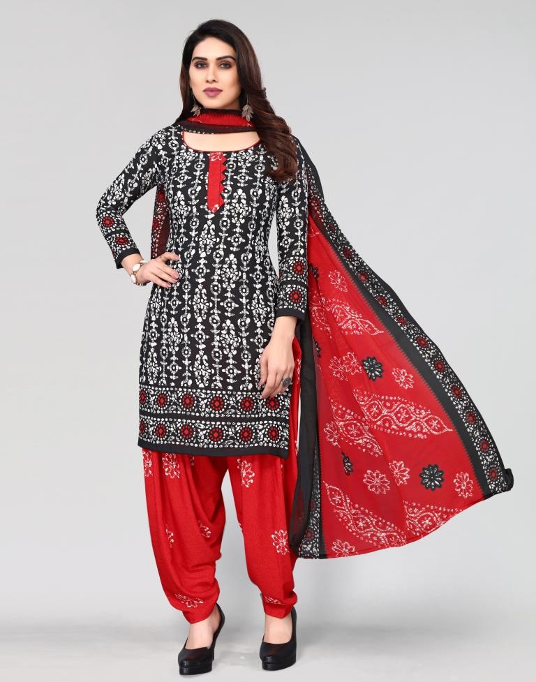 Black Printed Unstitched Salwar Suit Material