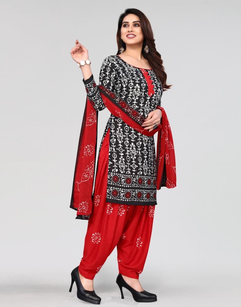 Black Printed Unstitched Salwar Suit Material