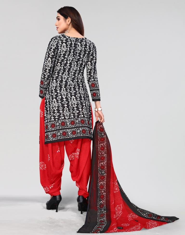 Black Printed Unstitched Salwar Suit Material