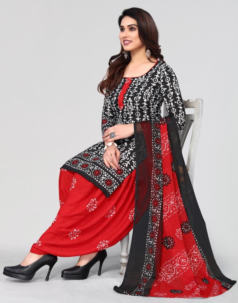 Black Printed Unstitched Salwar Suit Material
