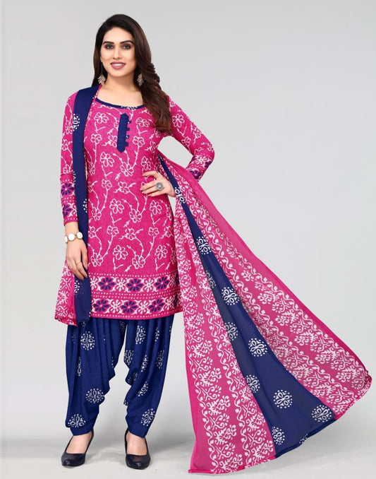 Pink Printed Unstitched Salwar Suit Material