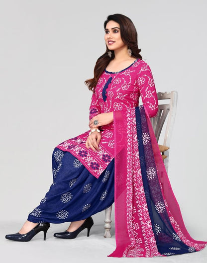 Pink Printed Unstitched Salwar Suit Material