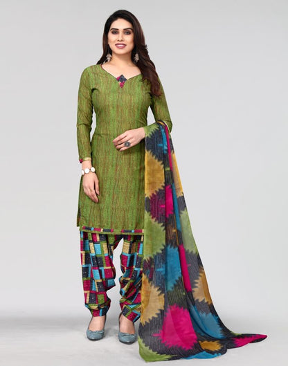 Green Printed Unstitched Salwar Suit Material