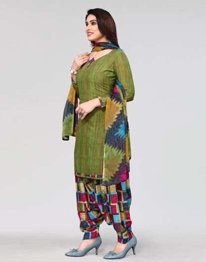 Green Printed Unstitched Salwar Suit Material