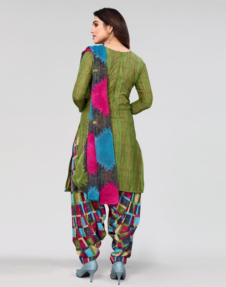 Green Printed Unstitched Salwar Suit Material