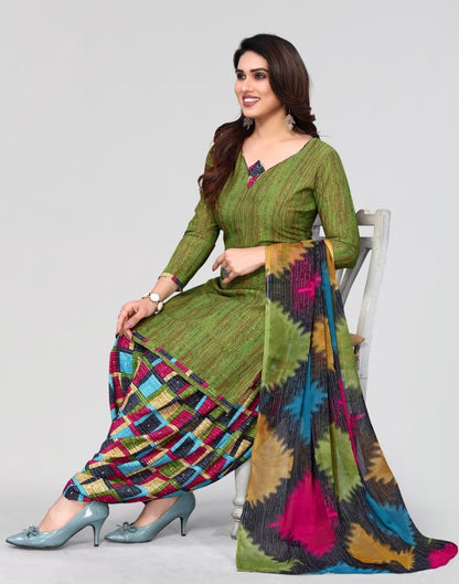 Green Printed Unstitched Salwar Suit Material