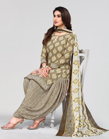 Light Brown Printed Unstitched Salwar Suit Material