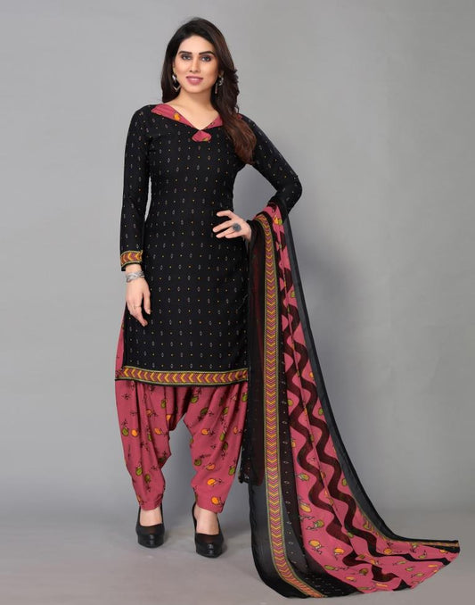 Black Printed Unstitched Salwar Suit Material