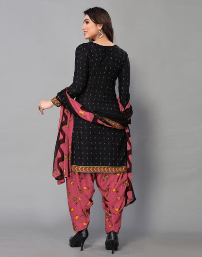 Black Printed Unstitched Salwar Suit Material