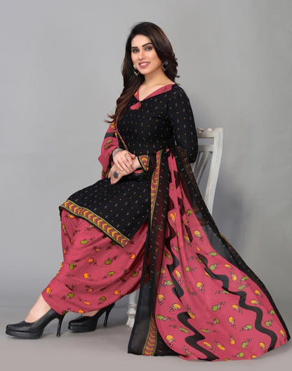 Black Printed Unstitched Salwar Suit Material