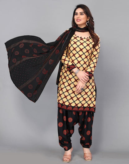 Cream Printed Unstitched Salwar Suit Material