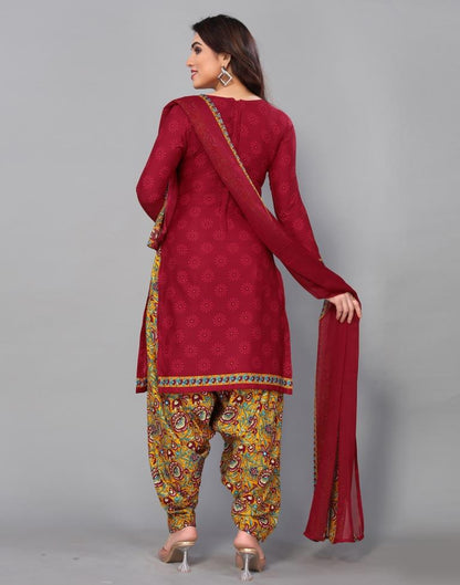 Maroon Printed Unstitched Salwar Suit Material