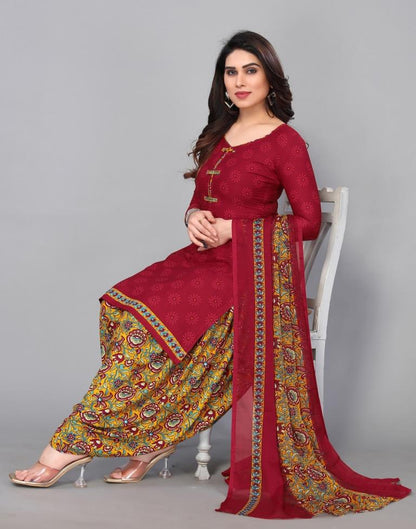 Maroon Printed Unstitched Salwar Suit Material