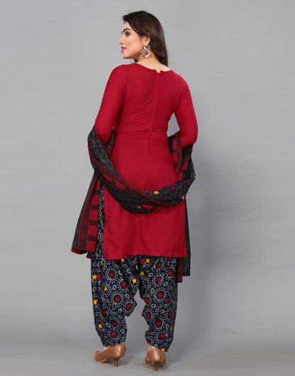 Dark Red Printed Unstitched Salwar Suit Material