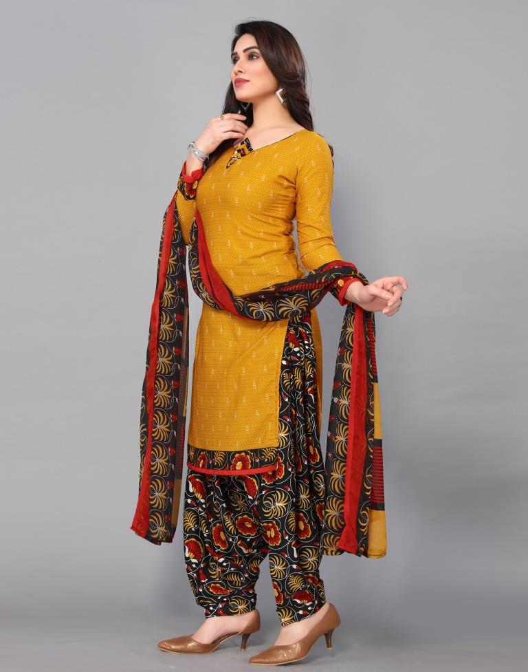 Yellow Printed Unstitched Salwar Suit Material