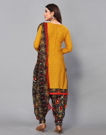 Yellow Printed Unstitched Salwar Suit Material