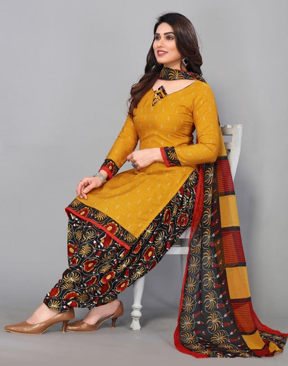 Yellow Printed Unstitched Salwar Suit Material