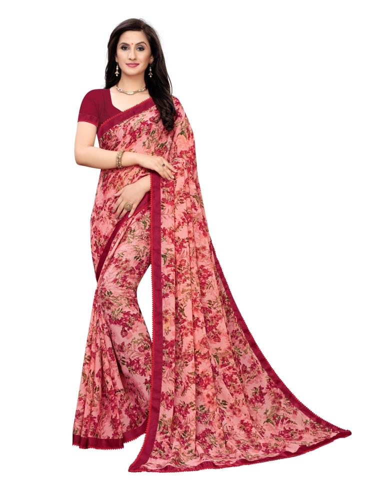 Pink Printed Georgette Saree