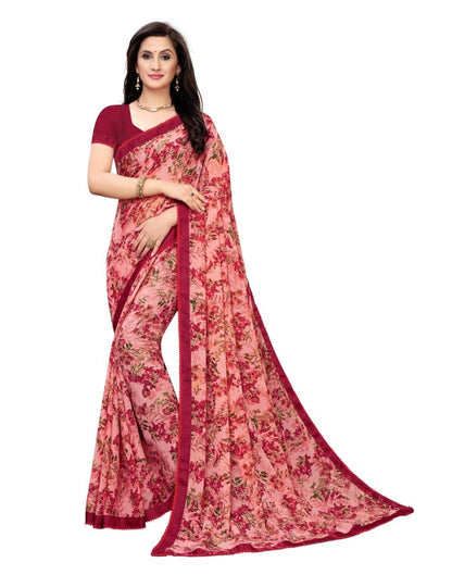 Pink Printed Georgette Saree