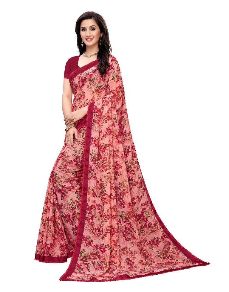 Pink Printed Georgette Saree