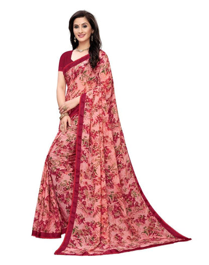 Pink Printed Georgette Saree