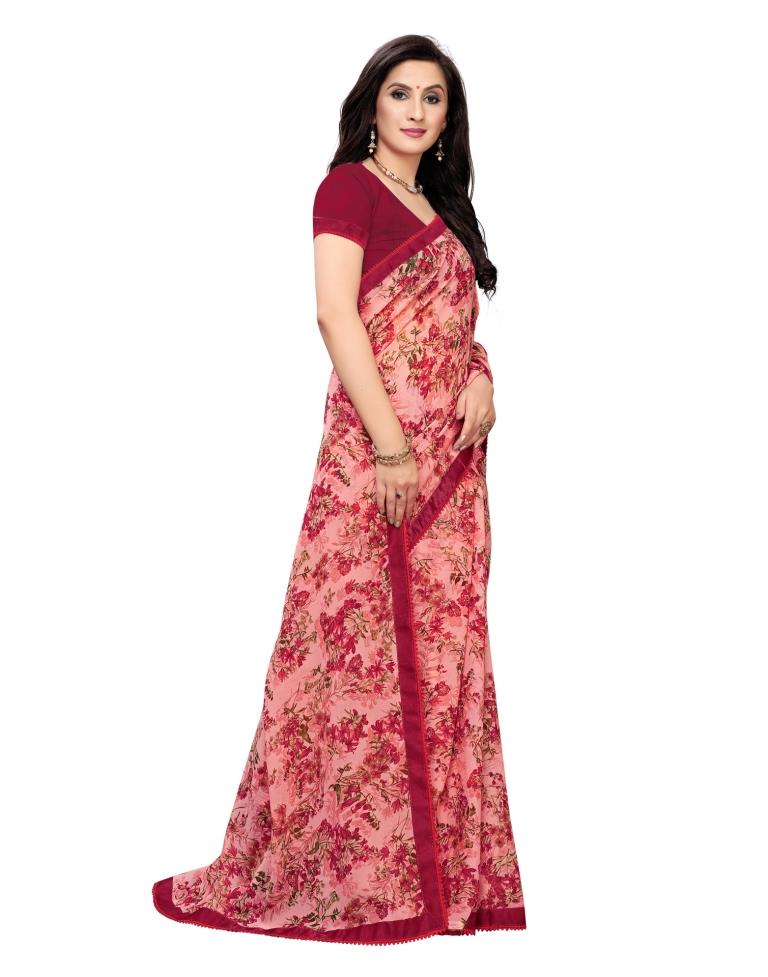 Pink Printed Georgette Saree