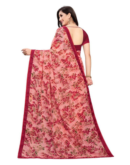 Pink Printed Georgette Saree