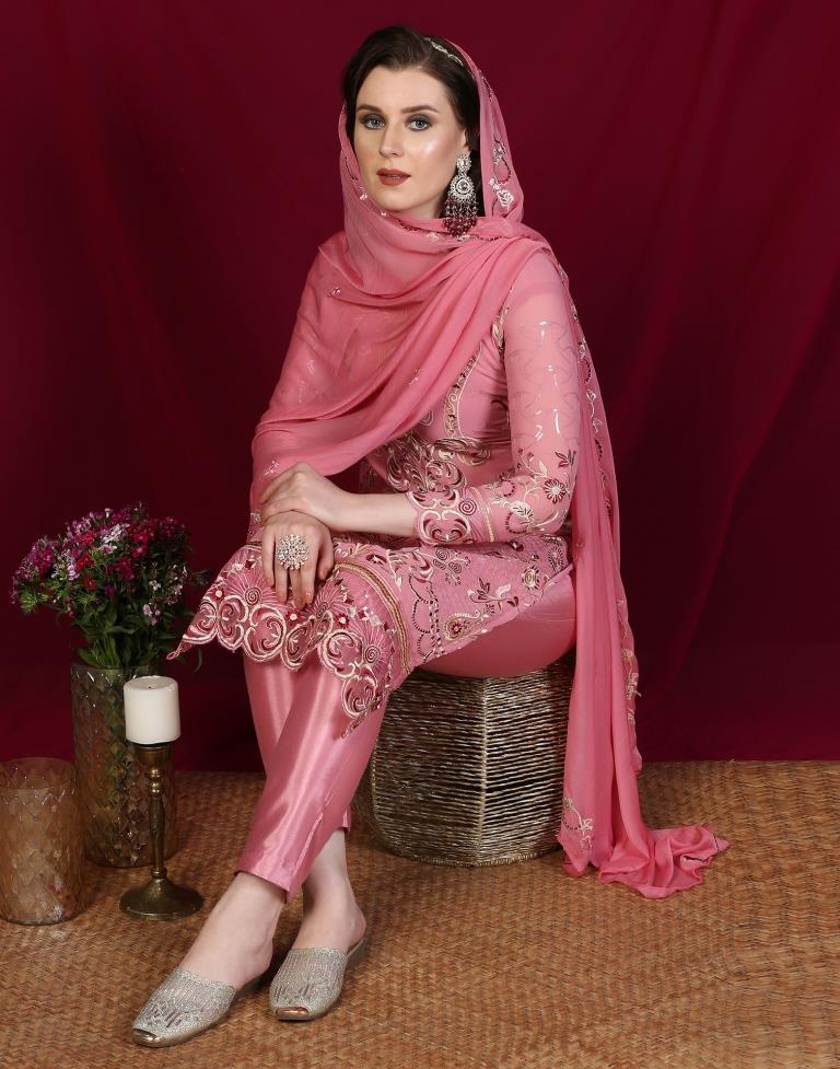 Light Pink Plain Georgette Unstitched Salwar Suit Material