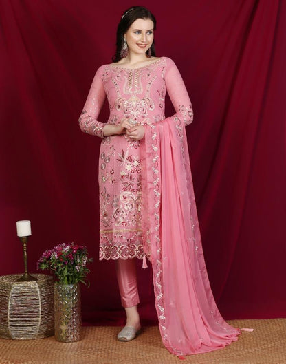 Light Pink Plain Georgette Unstitched Salwar Suit Material