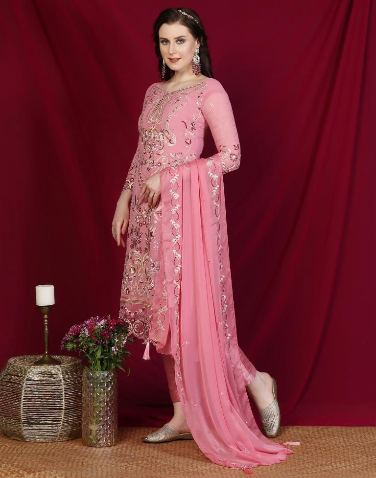 Light Pink Plain Georgette Unstitched Salwar Suit Material