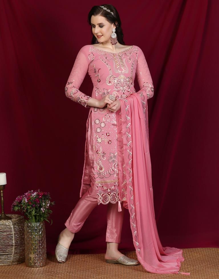 Light Pink Plain Georgette Unstitched Salwar Suit Material