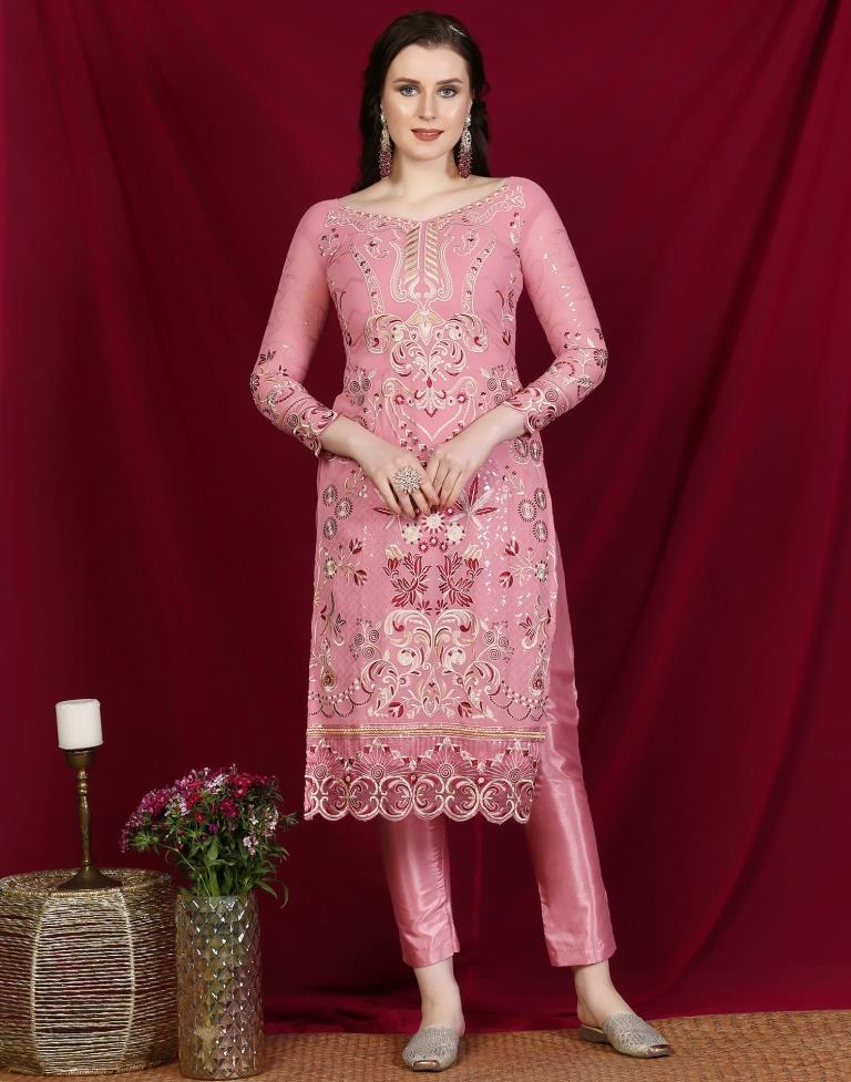 Light Pink Plain Georgette Unstitched Salwar Suit Material