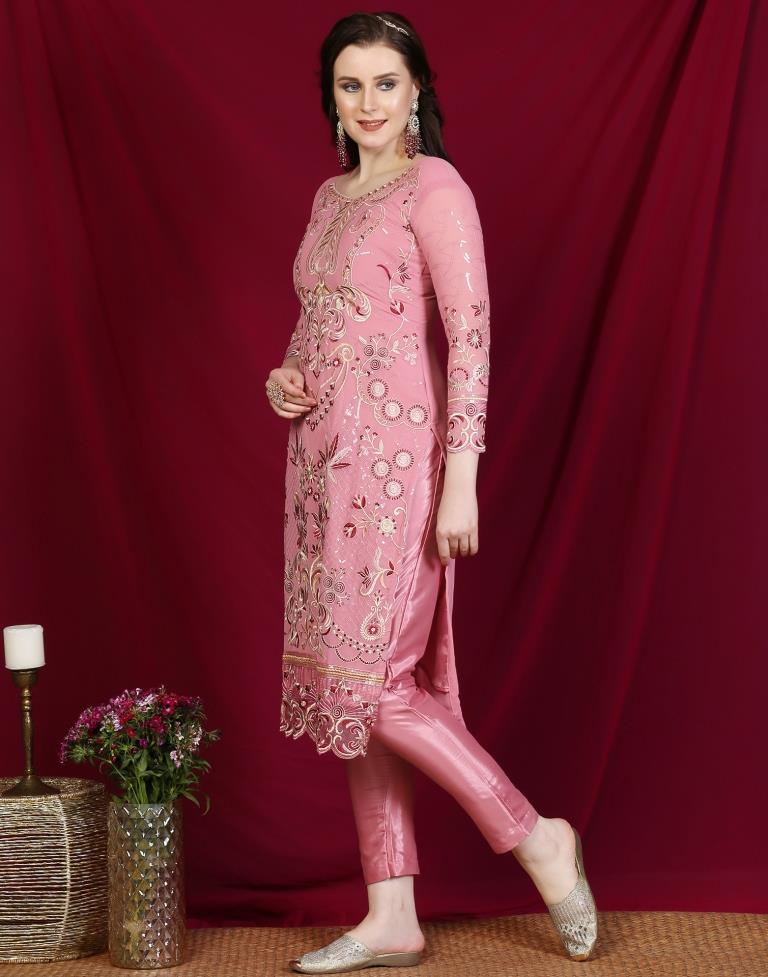 Light Pink Plain Georgette Unstitched Salwar Suit Material