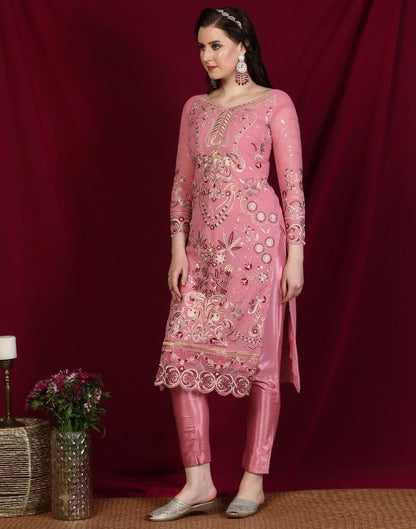 Light Pink Plain Georgette Unstitched Salwar Suit Material