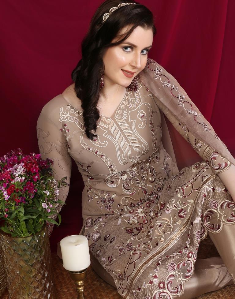 Brown Plain Georgette Unstitched Salwar Suit Material