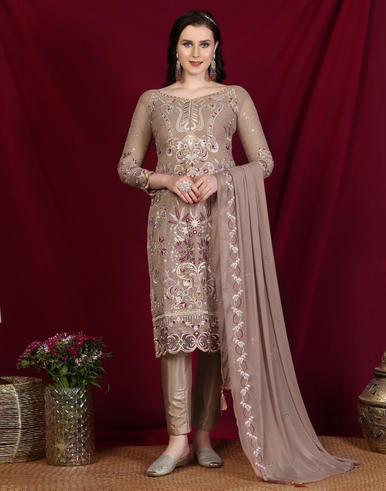 Brown Plain Georgette Unstitched Salwar Suit Material