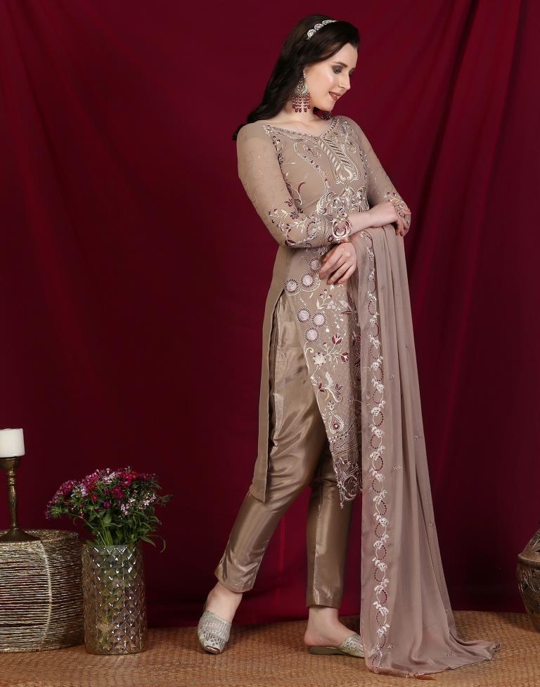 Brown Plain Georgette Unstitched Salwar Suit Material