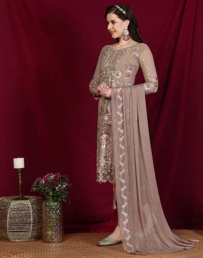 Brown Plain Georgette Unstitched Salwar Suit Material